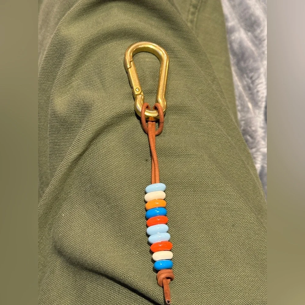 Adina Reyter - Big Bead Leather Keychain with Brass Carabiner - Multicolor